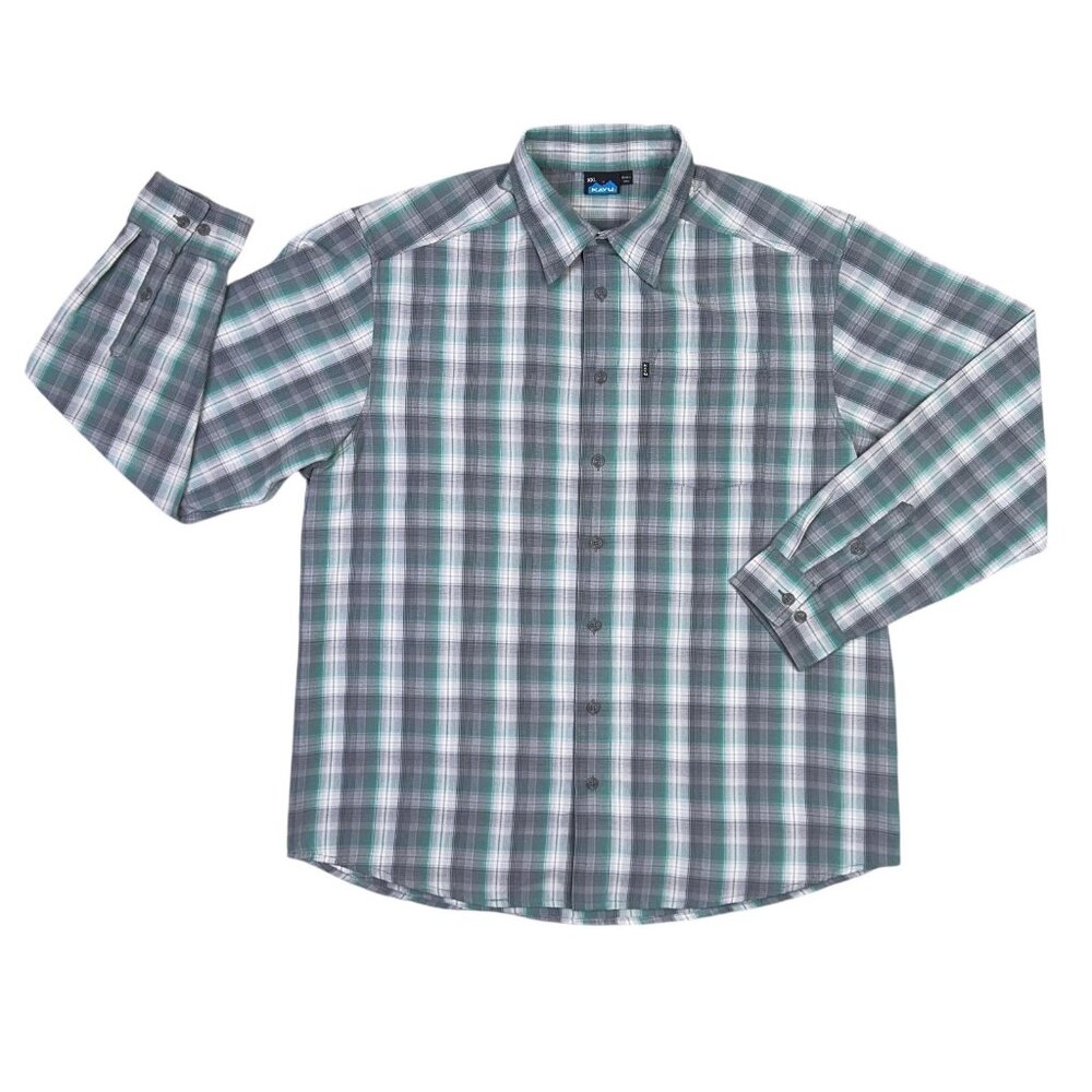 Kavu Shirt Mens 2XL XXL Green Gray Plaid Heavy Knit Button Down Local Worldwide
